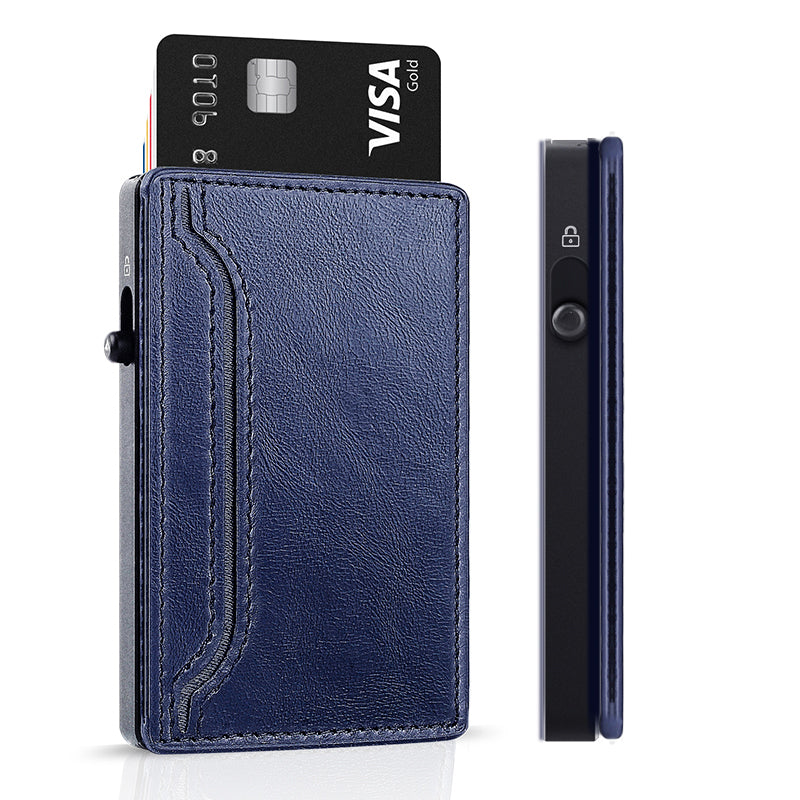 TOYFID Wallet With PU Leather Cover,Aluminum Alloy Pop Up Wallet Holder Card-0